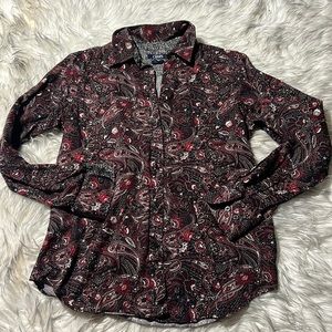 Chaps Men Size Small Maroon Bandana Themed Button Down Long Sleeve No Iron